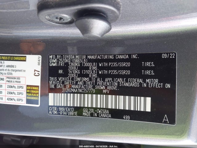 2T2HZMAA1NC257779 Lexus RX 350