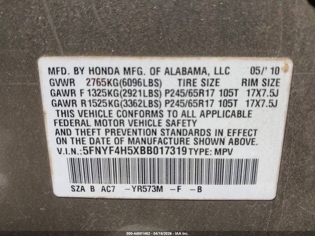 Aukcja sprzedaży 2011 Honda Pilot Ex-l, vin: 5FNYF4H5XBB017319, numer aukcji: 44881462