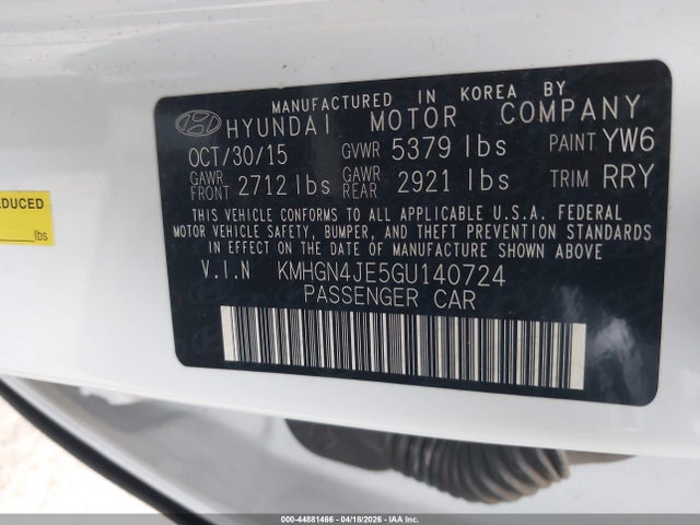 KMHGN4JE5GU140724 Hyundai Genesis 3.8