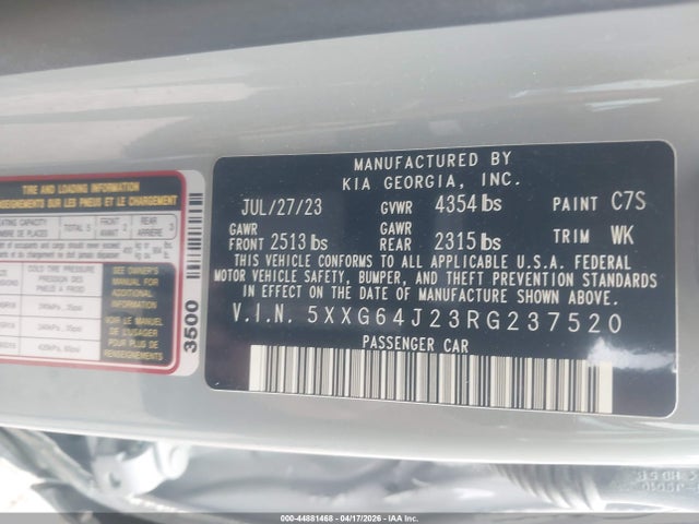 Продажа на аукционе авто 2024 Kia K5 Gt-line, vin: 5XXG64J23RG237520, номер лота: 44881468