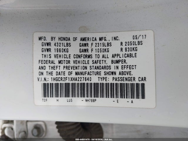 1HGCR2F1XHA227640 Honda Accord Sport Se