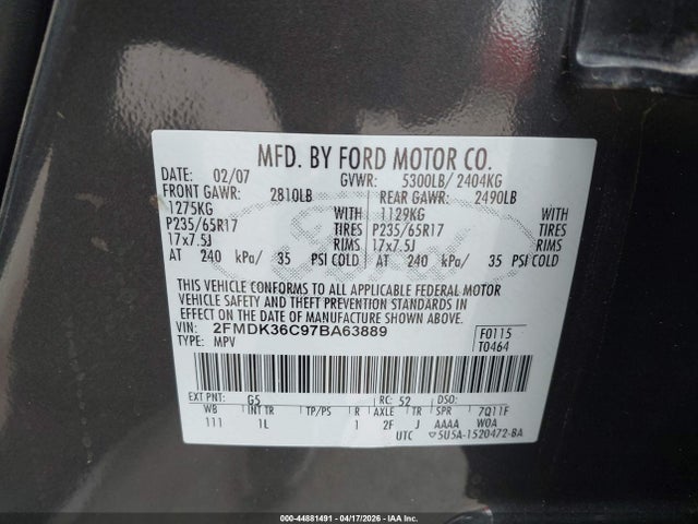 Aukcja sprzedaży 2007 Ford Edge Se, vin: 2FMDK36C97BA63889, numer aukcji: 44881491