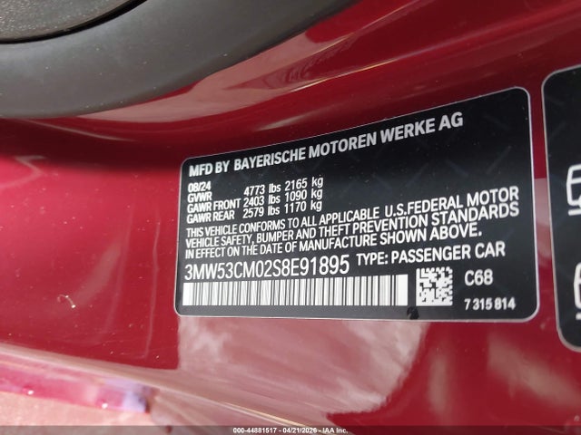 Aukcja sprzedaży 2025 Bmw M240 I Xdrive, vin: 3MW53CM02S8E91895, numer aukcji: 44881517