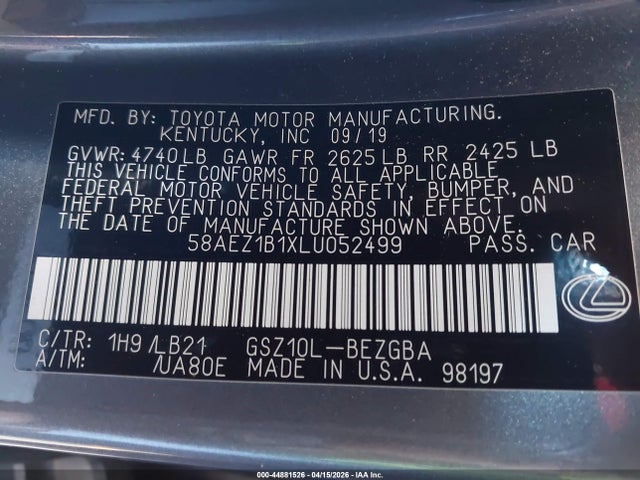 58AEZ1B1XLU052499 Lexus Es 350 Luxury