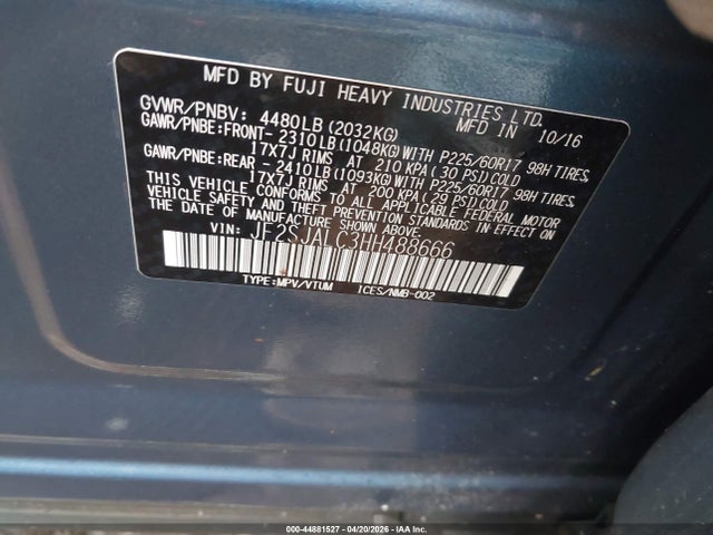 Aukcja sprzedaży 2017 Subaru Forester 2.5i Limited, vin: JF2SJALC3HH488666, numer aukcji: 44881527