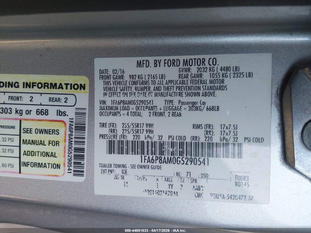 1FA6P8AM0G5290541 Ford Mustang V6