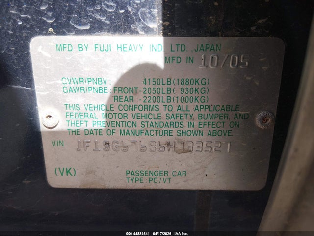 Aukcja sprzedaży 2006 Subaru Forester 2.5x L.l. Bean Edition, vin: JF1SG67686H733527, numer aukcji: 44881541