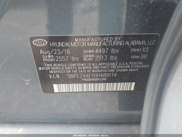 44881555 :رقم المزاد ، 5NPE24AF1HH489114 vin ، 2017 Hyundai Sonata Se مزاد بيع