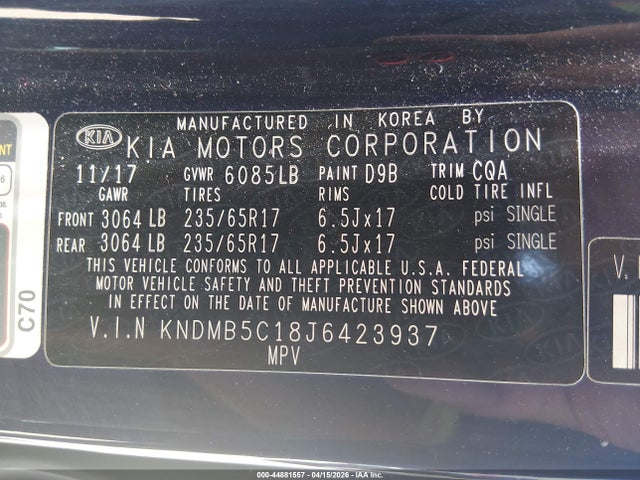 Продаж на аукціоні авто 2018 Kia Sedona Lx, vin: KNDMB5C18J6423937, номер лоту: 44881557