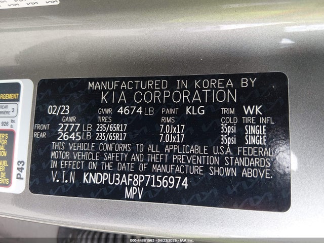 Продаж на аукціоні авто 2023 Kia Sportage Lx, vin: KNDPU3AF8P7156974, номер лоту: 44881563