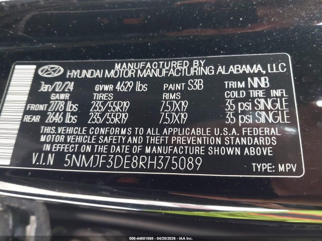 Aukcja sprzedaży 2024 Hyundai Tucson Sel, vin: 5NMJF3DE8RH375089, numer aukcji: 44881568