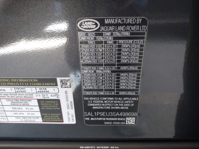 SAL1P9EU3SA498698 Land Rover Range Rover Sport P360 Se