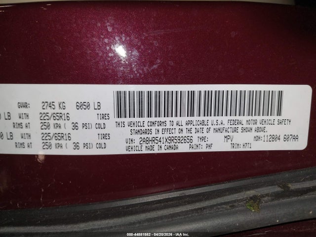 2009 Chrysler Town & Country Touring მანქანა იყიდება აუქციონზე, vin: 2A8HR541X9R592656, აუქციონის ნომერი: 44881582