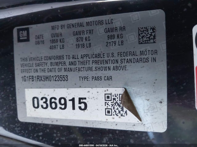 1G1FB1RX9H0123553 Chevrolet Camaro 1lt