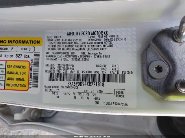Ford Fusion Titanium 2019 3FA6P0D94KR221818 Image 9