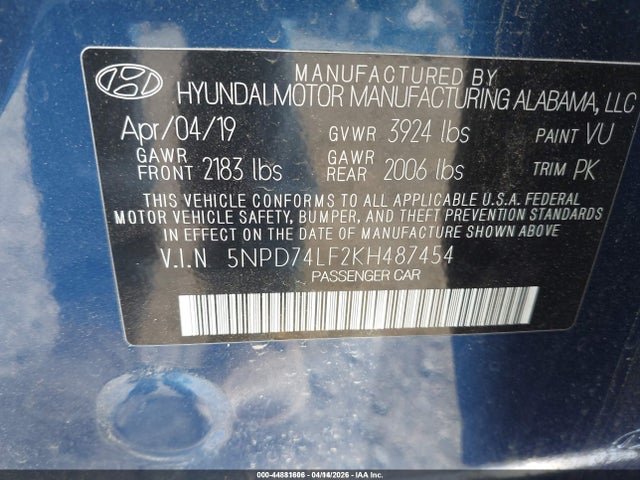 2019 HYUNDAI ELANTRA 5NPD74LF2KH487454 Photo 8