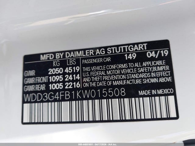 Продажа на аукционе авто 2019 Mercedes-benz A 220 4matic, vin: WDD3G4FB1KW015508, номер лота: 44881651