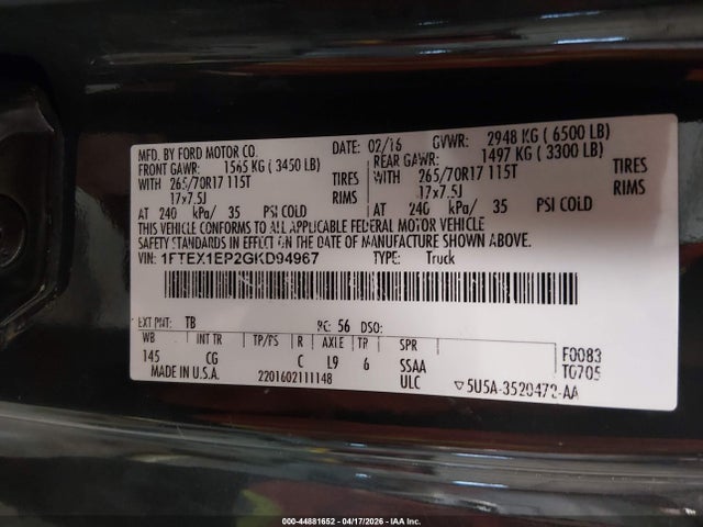 Ford F-150 Xl 2016 1FTEX1EP2GKD94967 Image 9