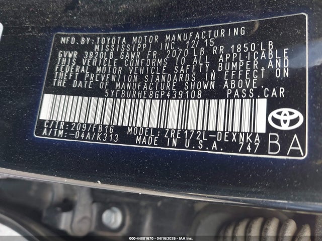 Toyota COROLLA LE 2016 5YFBURHE8GP439108 Image 9