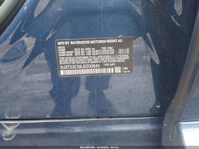 Aukcja sprzedaży 2018 Bmw X3 M40i, vin: 5UXTS3C58J0Z00645, numer aukcji: 44881690