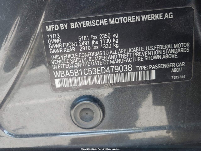 Aukcja sprzedaży 2014 Bmw 535i, vin: WBA5B1C53ED479038, numer aukcji: 44881700