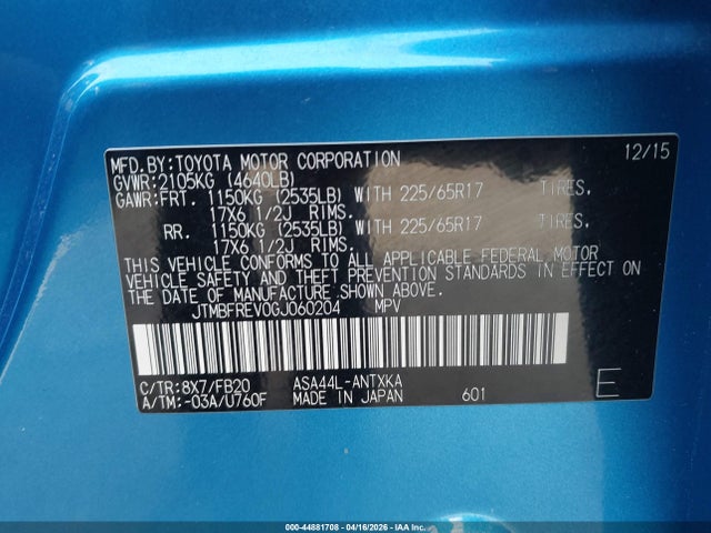 JTMBFREV0GJ060204 Toyota RAV4 LE