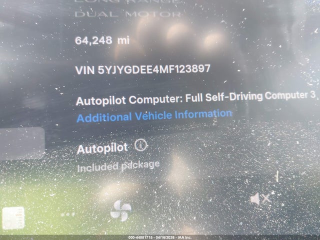 2021 Tesla Model Y Long Range Dual Motor All-wheel Drive მანქანა იყიდება აუქციონზე, vin: 5YJYGDEE4MF123897, აუქციონის ნომერი: 44881715