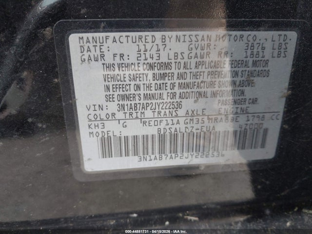 3N1AB7AP2JY222536 Nissan SENTRA SV