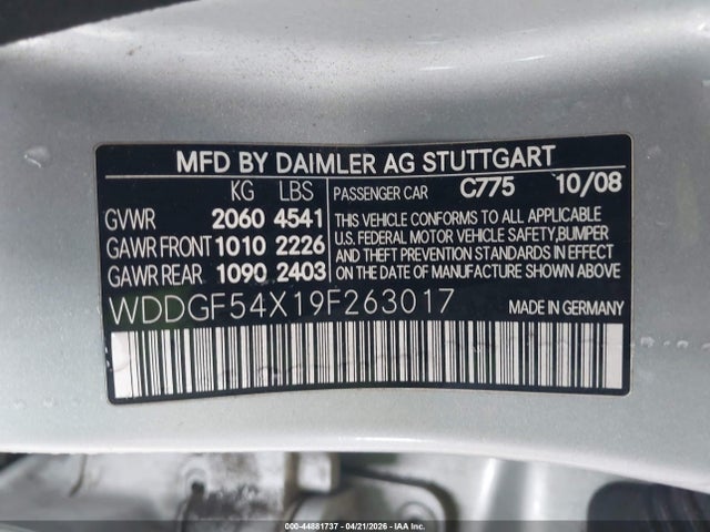 44881737 :رقم المزاد ، WDDGF54X19F263017 vin ، 2009 Mercedes-benz C 300 Luxury/sport مزاد بيع