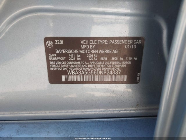 Продаж на аукціоні авто 2013 Bmw 328i, vin: WBA3A5G56DNP24337, номер лоту: 44881739