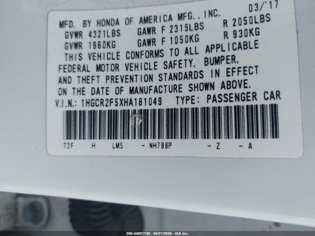 1HGCR2F5XHA181049 Honda Accord Sport