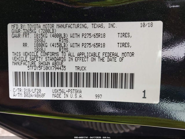 Продажа на аукционе авто 2019 Toyota Tundra Trd Pro 5.7l V8, vin: 5TFDY5F10KX794435, номер лота: 44881741