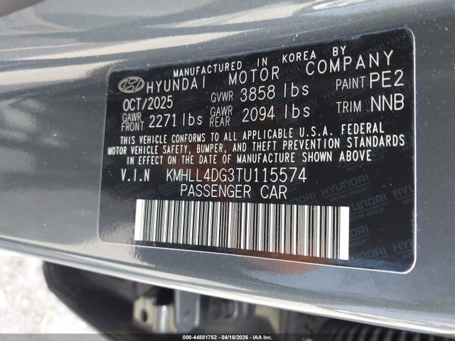 Продаж на аукціоні авто 2026 Hyundai Elantra Se, vin: KMHLL4DG3TU115574, номер лоту: 44881752