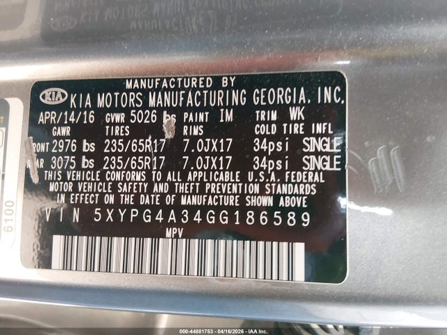 5XYPG4A34GG186589 KIA Sorento 2.4l L