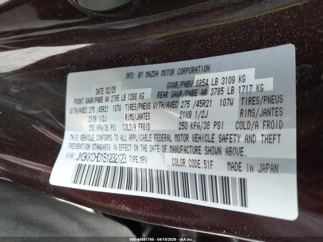 Aukcja sprzedaży 2025 Mazda Cx-90 3.3 Turbo Premium Sport, vin: JM3KKCHD1S1232123, numer aukcji: 44881765