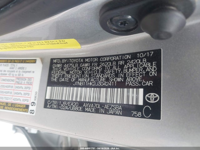 Aukcja sprzedaży 2018 Toyota Camry Se, vin: JTNB11HK2J3042411, numer aukcji: 44881781