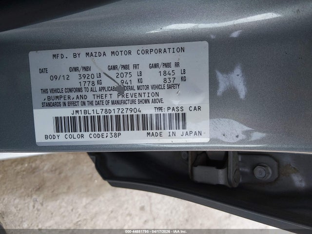 Aukcja sprzedaży 2013 Mazda Mazda3 I Touring, vin: JM1BL1L78D1727904, numer aukcji: 44881795