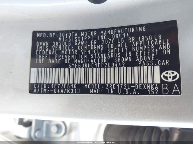 Toyota Corolla Le Plus 2015 5YFBURHE1FP209442 Image 9