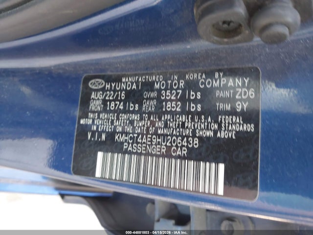 KMHCT4AE9HU206438 Hyundai ACCENT SE