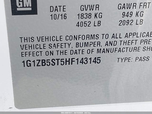 1G1ZB5ST5HF143145 Chevrolet MALIBU LS