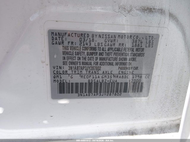 Nissan SENTRA S 2018 3N1AB7AP3JY287802 Image 9