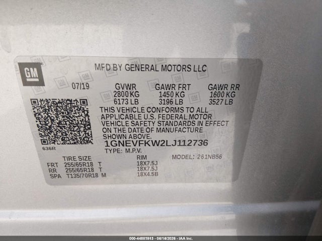 2020 CHEVROLET TRAVERSE 1GNEVFKW2LJ112736 Photo 8