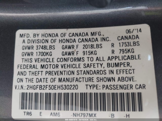 2HGFB2F50EH530220 Honda Civic Lx