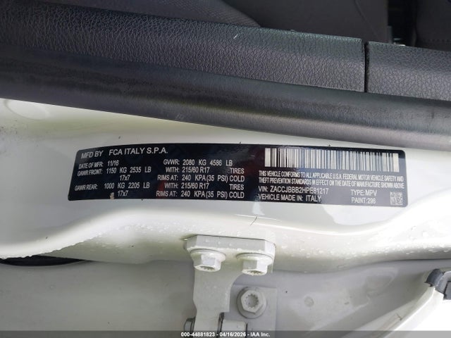 Aukcja sprzedaży 2017 Jeep Renegade Latitude 4x4, vin: ZACCJBBB2HPE81217, numer aukcji: 44881823