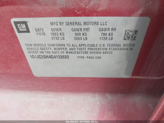 1G1JC5SH4G4132623 Chevrolet Sonic Lt Auto