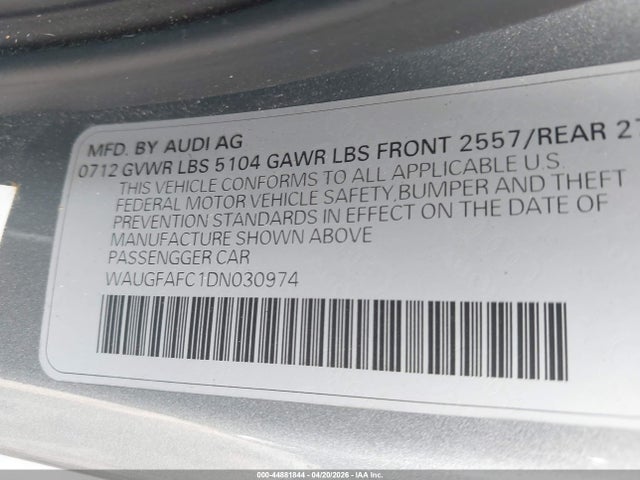 44881844 :رقم المزاد ، WAUGFAFC1DN030974 vin ، 2013 Audi A6 2.0t Premium مزاد بيع
