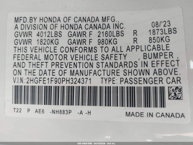 Honda Civic Touring 2023 2HGFE1F90PH324371 Image 9