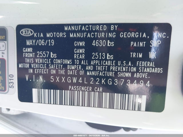 5XXGW4L22KG373494 KIA Optima Sx Turbo