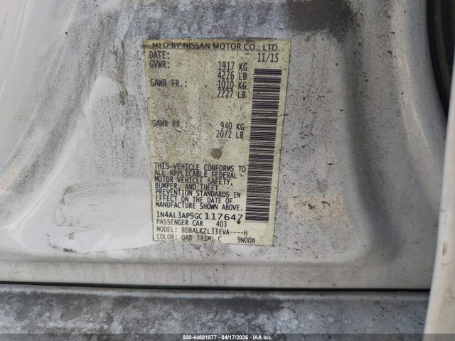 1N4AL3AP9GC117647 Nissan Altima 2.5 Sv