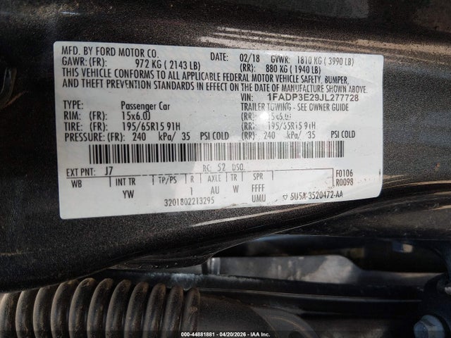 Продаж на аукціоні авто 2018 Ford Focus S, vin: 1FADP3E29JL277728, номер лоту: 44881881